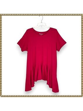 Roamans Plus Size Red Ruffle Tunic Top 18/20